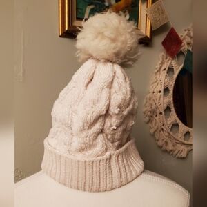 Sonoma Cream Knit Beanie with Pom-Pom